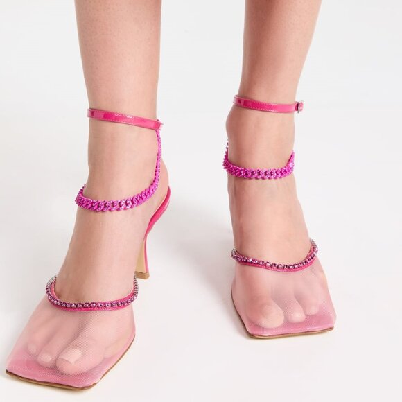 Nalebe Nude & Pink Stellar Mesh Rhinestone Chain Wildcard Pump 7 - Picture 4 of 10